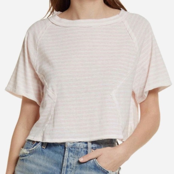 We The Free Pink & White Boxy Crop T-Shirt - Size Large - Picture 1 of 5